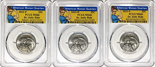 2022. P, D, S American Women Quarter Dr. Sally Ride Quarter MS 66 Rosie Label 3 Coin Set PCGS