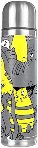Smiješna crtana mačja žuta siva termos boca od nehrđajućeg čelika 17oz za topli napici izolirana šalica za muškarce i žene