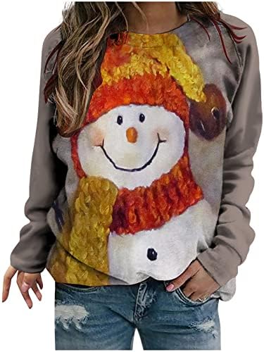 Xiaojmake Božićne žene vrhovi Slatki snjegovićni tiskani košulje Drvaste posade dugih rukava labava dukserica za odmor pulover