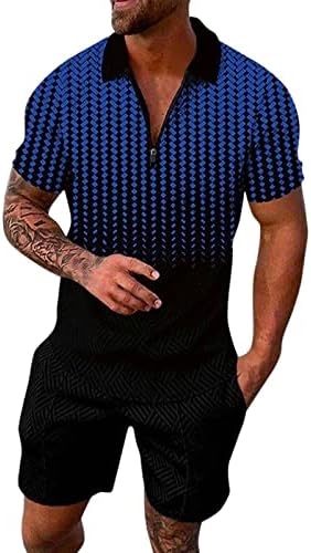 Muški ljetni ležerni print zatvarač skrenite o ovratnik bluza kratki rukavi majice kratke hlače s tri komada odijela muškarci