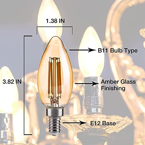 6 LED lampica za luster od 4 vata, LED lampica za svijeće od 4 vata, postolje za kandelabre od 9200 K, 330 lm, 980-jantarno