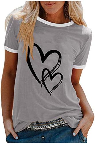 Ženski casual vrhovi u donjem rublju, modna majica kratkih rukava U obliku srca s printom okruglog vrata, široka bluza