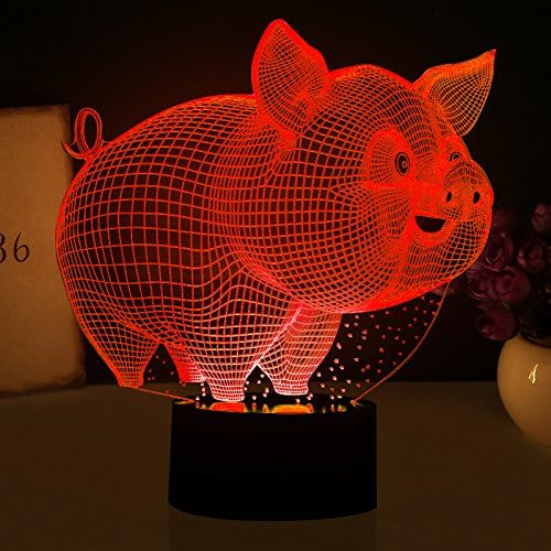 Molly Hieson 3d pig Night Light Light Animal Touch Prekidač Dekor Stol stol Optička iluzija svjetiljke 7 svjetla za promjenu