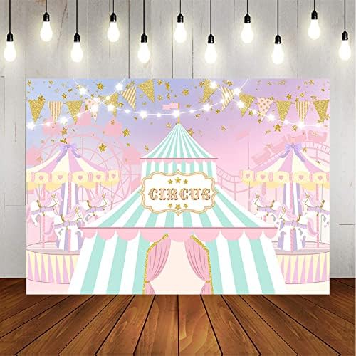 Pozadina cirkusa Avezano, ružičasta karnevalska noć, vrtuljak, rođendanska zabava, pozadina fotografije za djecu, rođendan