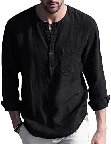 Muška lanena gumba dolje košulje labave majice dugi rukavi ljetni džepni majica Lightwight casual redoviti vrhovi