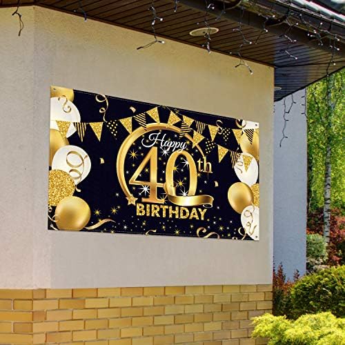 dekoracija zabave za 40. rođendan, izuzetno veliki plakat od tkanine od crnog zlata za foto kabinu za 40. rođendan, pozadinski