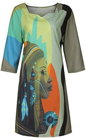 Jesenske haljine za žene 2022 plus labava haljina moda afrički vintage print smiješni srednji rukavac v vrat casual mini