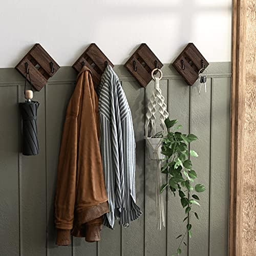 J Jackcube Dizajn rustikalne zidne kuke za viseći set od 4, zidne seoske kuće Vintage Dekorativne drvene vješalice za kaputa