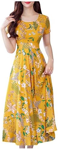 Wocachi žene haljine kratkih rukava Ljetna modna elegantna cvjetna tiskana večernja zabava na plaža haljina Sundress