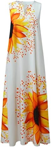 Ženska Maksi duga haljina s naramenicama s cvjetnim printom Bez rukava s dekolteom u obliku slova u, Ležerne haljine Za plažu,