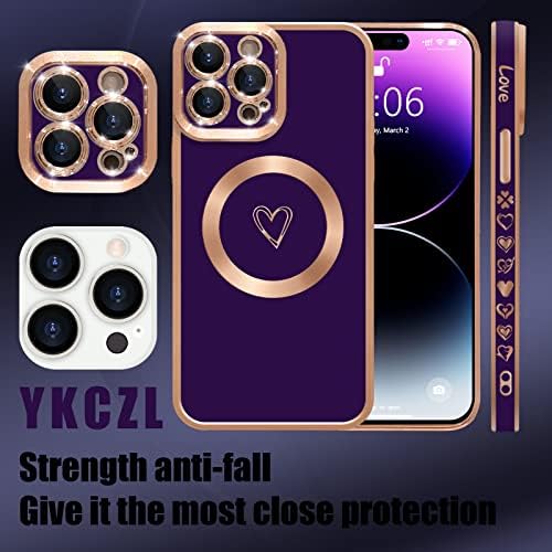 YKCZL Kompatibilan s iPhone 14 Pro Case Magsafe, luksuzno oblaganje Slatko srce za zaštitu leća s punim kamerama Magnetska