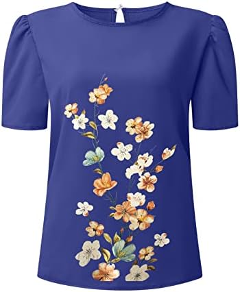 Dame cvjetni vrhovi šareni cvjetni print puff rukavac majica elegantna pulover kratkih rukava ljetni majice
