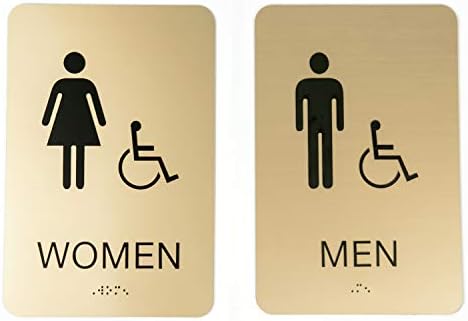 Zlatni muškarci i žene ADA znakovi za toalet/moderni chic 6 x 9 akrilni set kupaonice s Brailleom