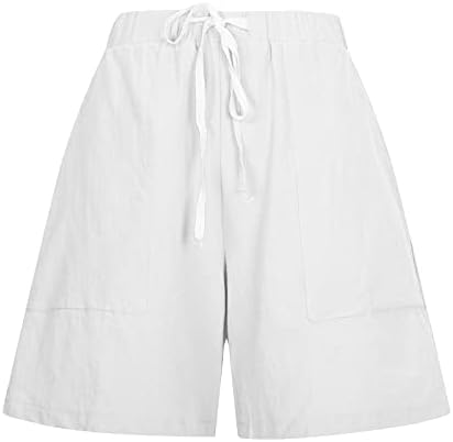 Ženske Ležerne pamučne lanene kratke hlače s elastičnim strukom, labave udobne bermudske kratke hlače,ljetne kratke hlače
