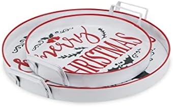 Homeroots 18 bijeli okrugli metalni božićni božićni ladica s ručkama