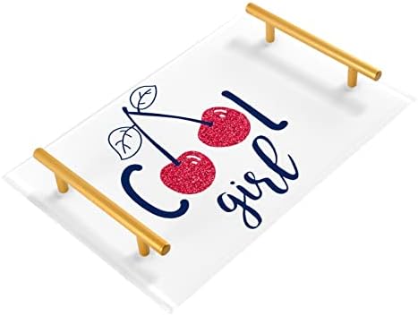 Dallanan akrilna ladica za kupaonicu, pravokutni ručni crtež cool trešnje crvene ukrasne ladice sa zlatnim ručkama za kuhinjsku