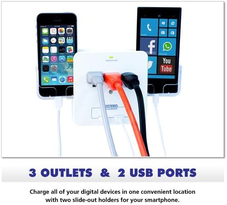 RND Power Solutions Zidna elektrana uključuje 3AC utikača, 2 USB priključka i 2 držača za vaš pametni telefon