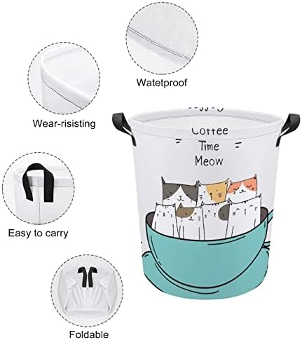 Košara za rublje slatke mačke u šalici košara za rublje s ručkama sklopiva košara za odlaganje prljave odjeće torba za spavaću