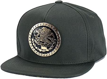 Mexico Hat Metallic Golden Federal Logo Mexican Eagle Aguila Snapback Flat Bill BASEBALL CAP