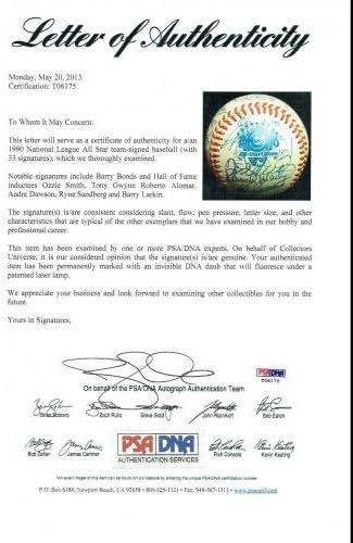 1990. NL All Star Team potpisao bejzbol Tony Gwynn Larkin Barry Bonds 33 Auto PSA - Autografirani bejzbol