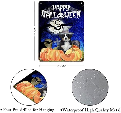 Vintage Halloween Sign Creeter Cemetery Ghost Night Othered Tree Metal Sign Witch Witch English Bulldog Dog Signs Happy Halloween