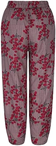 Pamučne posteljine obrezane hlače ženske povremene ljetne hlače s džepovima visoki struk udobne hlače na plaži cvjetne haremske