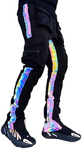 Dugine reflektirajuće prugaste hlače muške marke hip-hop plesne fluorescentne hlače casual 9 noćni sportski joggeri