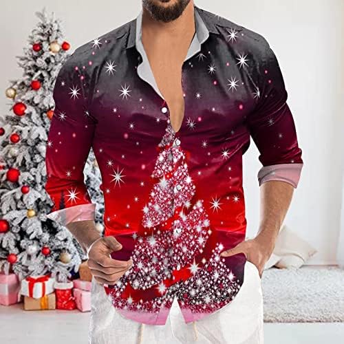 DSODAN Božićni ležerni gumb Down majice za muški ovratnik s dugim rukavima Novelts Tops Tops Snowflake print košulja